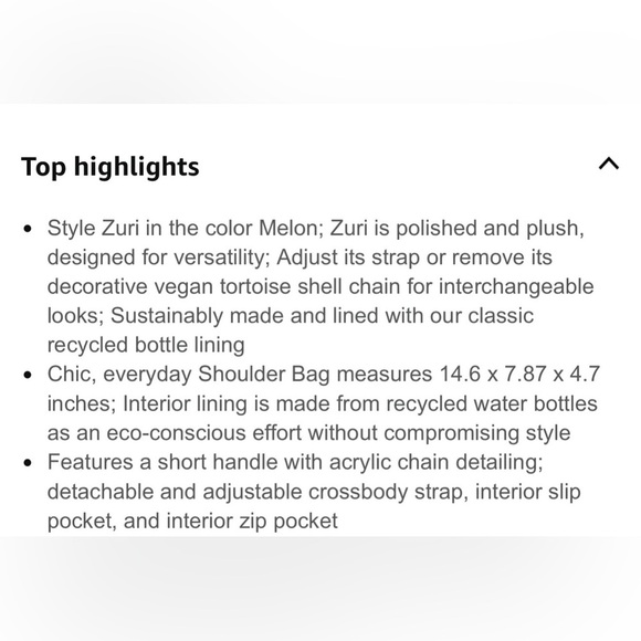 Pixie Mood Zuri Shoulder Bag Melon Adjustable Tortoise Strap Vegan Leather - Picture 11 of 16